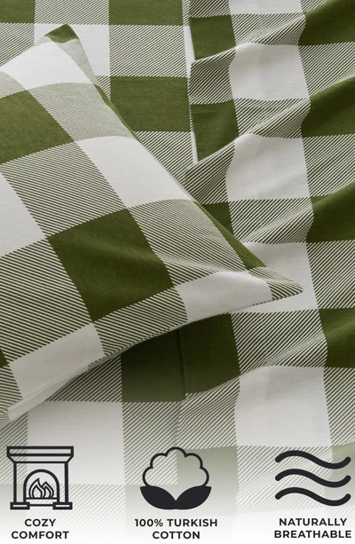 Woven & Weft Turkish Cotton Flannel Sheet Set In Buffalo Check - Green