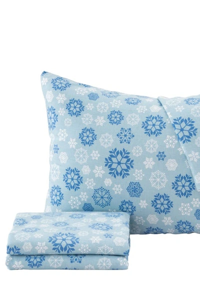 Woven & Weft Turkish Cotton Flannel Sheet Set In Blue Snowflake