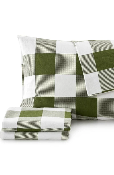 Shop Woven & Weft Turkish Cotton Flannel Sheet Set In Buffalo Check - Green