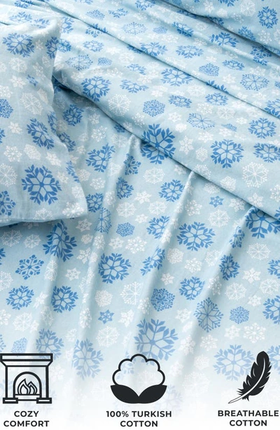 Woven & Weft Turkish Cotton Flannel Sheet Set In Blue Snowflake