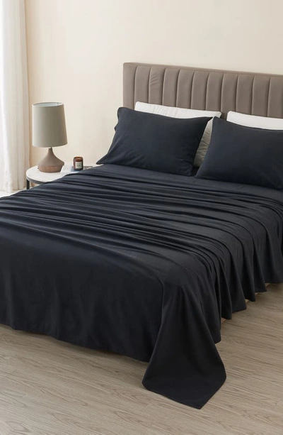 Shop Woven & Weft Cotton Solid Flannel Sheet Set In Black