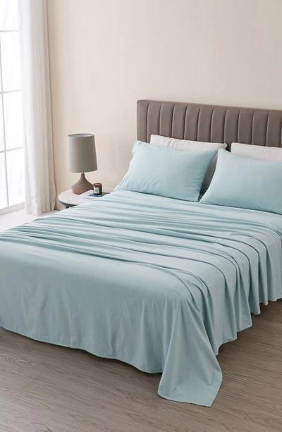 Shop Woven & Weft Cotton Solid Flannel Sheet Set In Light Blue