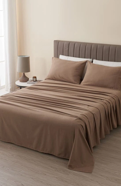 Shop Woven & Weft Cotton Solid Flannel Sheet Set In Dark Taupe