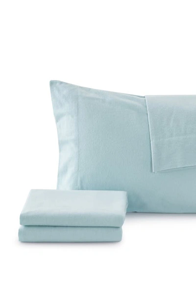 Shop Woven & Weft Cotton Solid Flannel Sheet Set In Light Blue