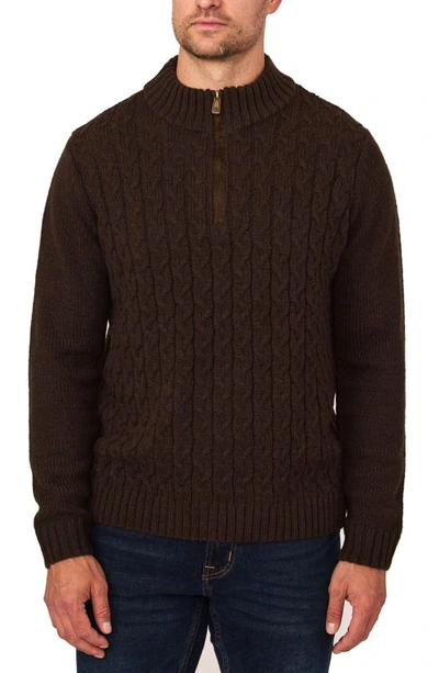 Shop Rainforest Mountain Range Cable Knit Quarter Zip Sweater In Chocolate