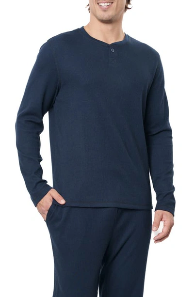 Shop Rainforest Waffle Knit Long Sleeve Henley Pajama Top In Navy