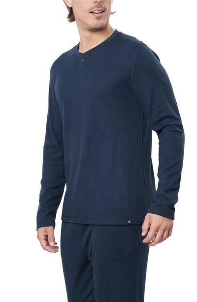 Shop Rainforest Waffle Knit Long Sleeve Henley Pajama Top In Navy