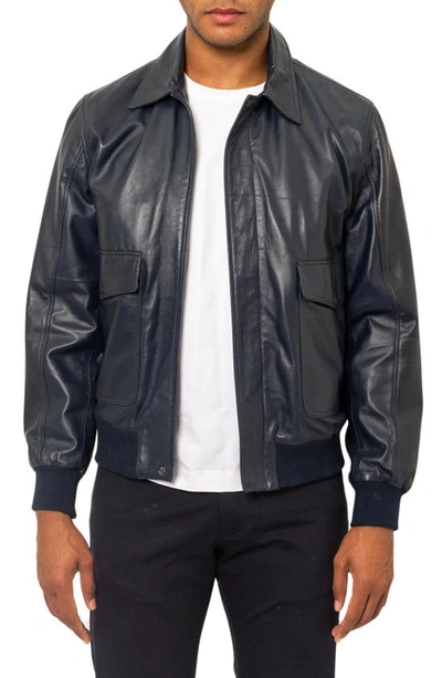 Shop Pino By Pinoporte Leather Bomber Jacket In Navy