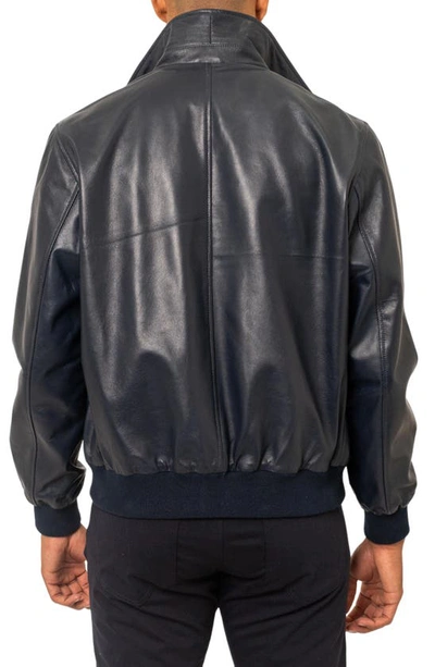 Shop Pino By Pinoporte Leather Bomber Jacket In Navy