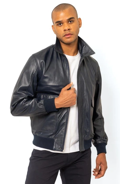 Shop Pino By Pinoporte Leather Bomber Jacket In Navy