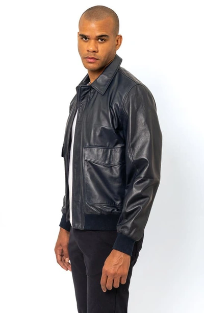 Pino By Pinoporte Leather Bomber Jacket In Navy