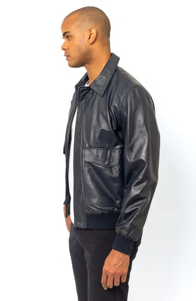 Shop Pino By Pinoporte Leather Bomber Jacket In Navy