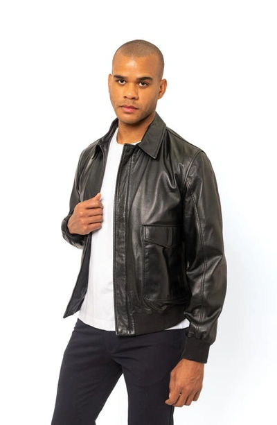Shop Pino By Pinoporte Leather Bomber Jacket In Black