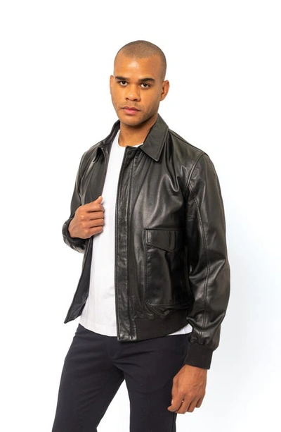 Pino By Pinoporte Leather Bomber Jacket In Black