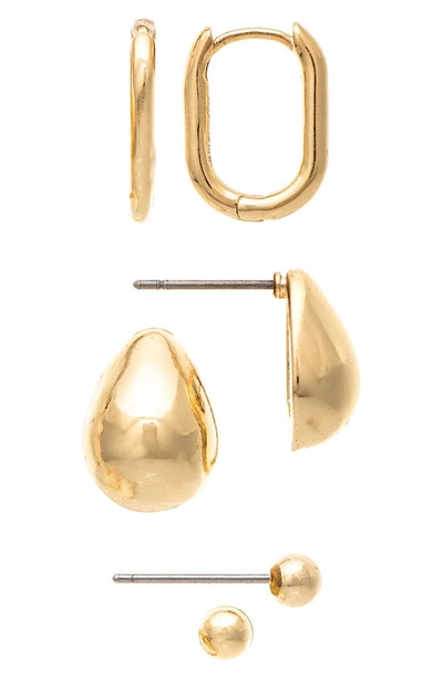 Shop Rivka Friedman Set Of 3 Stud & Huggie Hoop Earrings In 18k Gold Clad