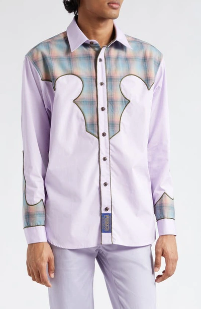 Shop Maison Margiela X Pendleton Décortiqué Long Sleeve Cotton Button-up Shirt In Lavander