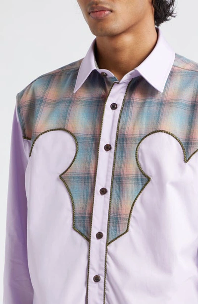 Shop Maison Margiela X Pendleton Décortiqué Long Sleeve Cotton Button-up Shirt In Lavander