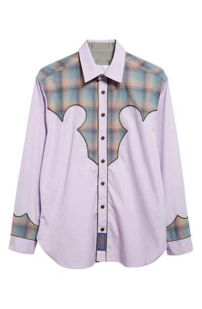 Shop Maison Margiela X Pendleton Décortiqué Long Sleeve Cotton Button-up Shirt In Lavander