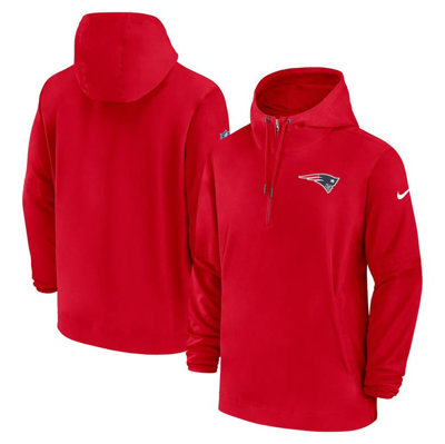 Shop Nike Red New England Patriots Sideline Half-zip Hoodie