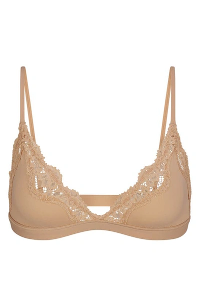 Shop Skims Fits Everybody Lace Triangle Bralette In Clay
