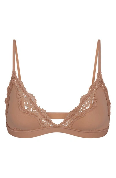 Shop Skims Fits Everybody Lace Triangle Bralette In Sienna