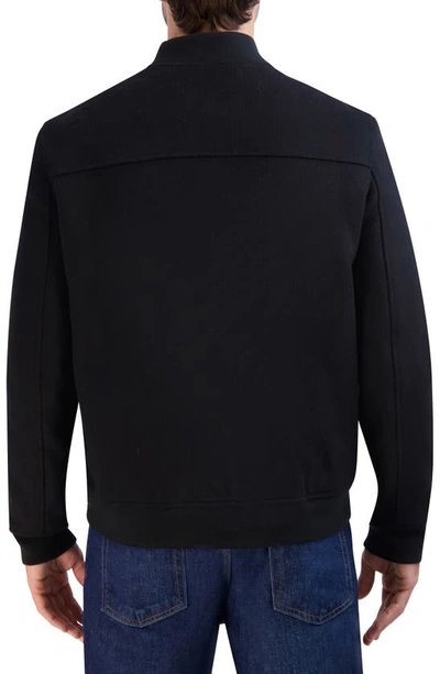 Shop Cole Haan Wool Blend Bomber Jacket In Black
