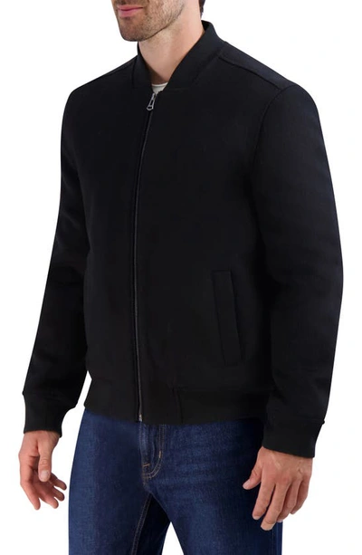 Shop Cole Haan Wool Blend Bomber Jacket In Black