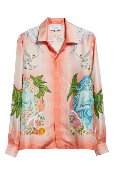Shop Casablanca Peace & Love Print Silk Twill Shirt In Paix Et Amour Tennis