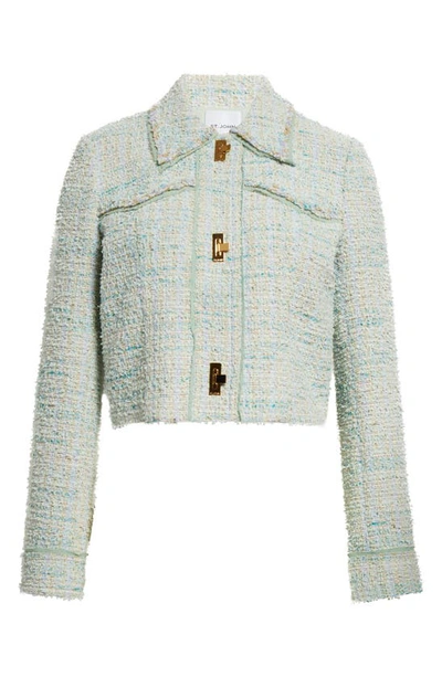 Shop St John Eyelash Tweed Short Jacket In Mint/ Ecru Multi