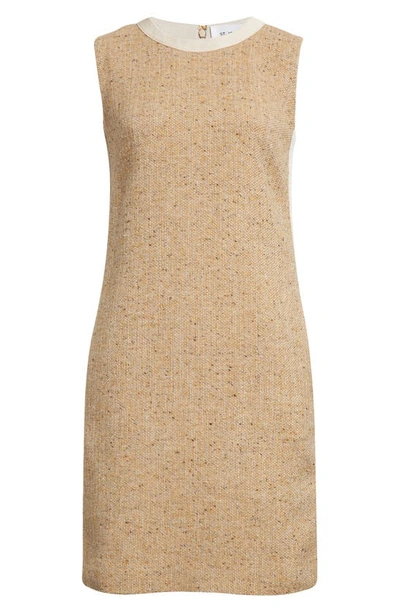 Shop St John Crepe Trim Sleeveless Tweed Dress In Light Sand