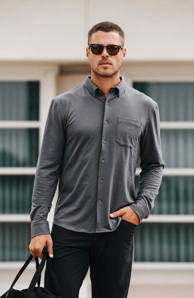 Shop Western Rise X Performance Cotton Blend Button-down Shirt In Concrete