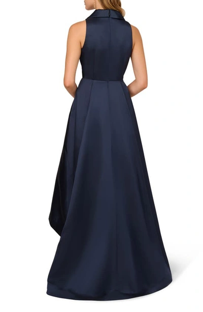 Shop Adrianna Papell Tuxedo High-low Satin Gown In Midnight