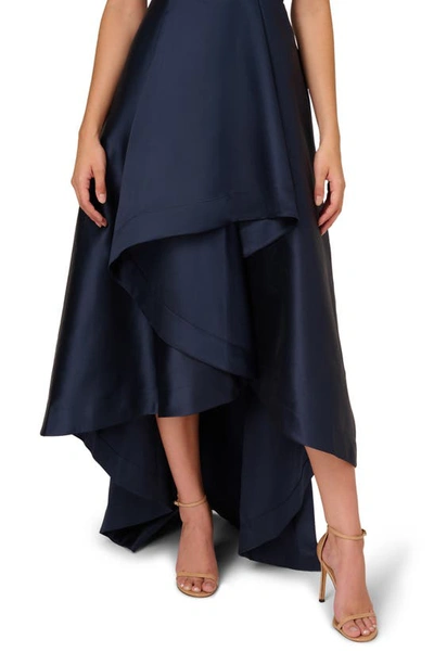 Shop Adrianna Papell Tuxedo High-low Satin Gown In Midnight