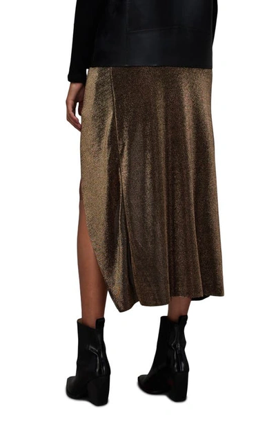 Shop Allsaints Sami Metallic Twist Detail Midi Skirt In Gold