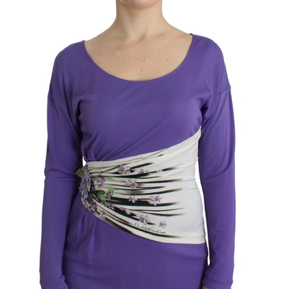 Shop Cavalli Elegant Purple Floral Jersey Women's Dress