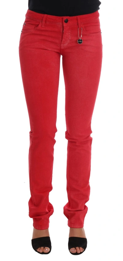 Shop Costume National Red Cotton Stretch Slim Women's Jeans