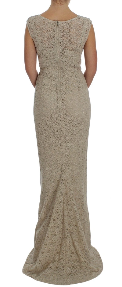 Shop Dolce & Gabbana Elegant Beige Floral Cutout Maxi Women's Dress