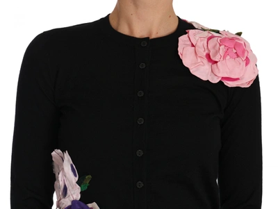 Shop Dolce & Gabbana Black Cashmere Cardigan Floral Women's Sweater