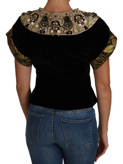 Shop Dolce & Gabbana Embellished Velvet Jaquard Short Women's Jacket In Black