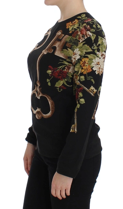 Shop Dolce & Gabbana Black Key Floral Print Silk Blouse Women's Top