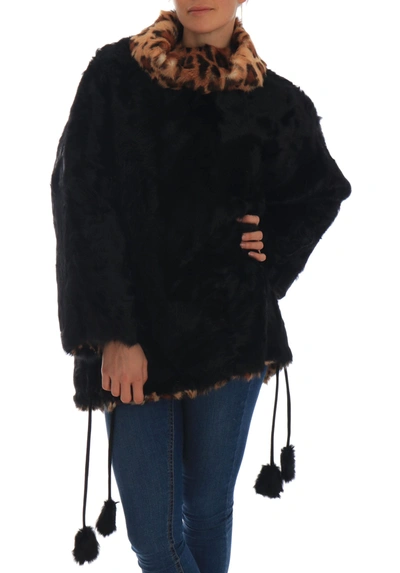 Shop Dolce & Gabbana Elegant Black Lamb Fur Short Women's Coat