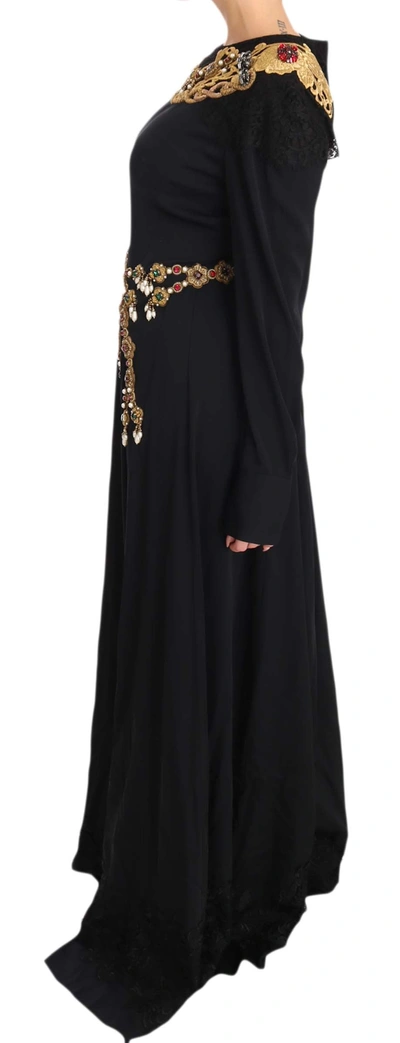 Shop Dolce & Gabbana Black Silk Stretch Gold Crystal Women's Dress