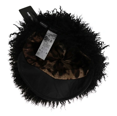 Shop Dolce & Gabbana Chic Black Gatsby Cap In Tibet Lamb Women's Fur