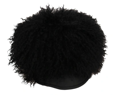 Shop Dolce & Gabbana Chic Black Gatsby Cap In Tibet Lamb Women's Fur