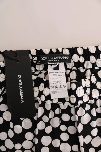 Shop Dolce & Gabbana Black White Polka Dottes Silk Women's Pants In Black/white