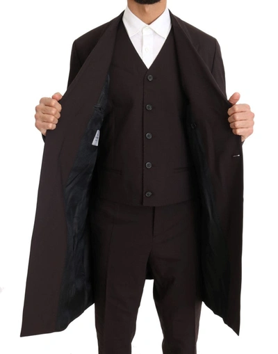 Shop Dolce & Gabbana Bordeaux Wool Stretch Long 3 Piece Men's Suit
