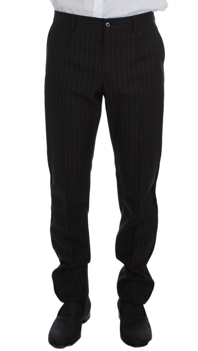 Shop Dolce & Gabbana Brown Striped Wool Slim 3 Piece Suit Men's Tuxedo
