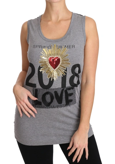 Shop Dolce & Gabbana Sequined Heart Tank Top In Women's Gray