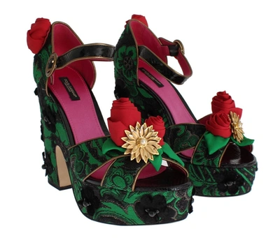 Shop Dolce & Gabbana Green Brocade Snakeskin Roses Crystal Women's Shoes
