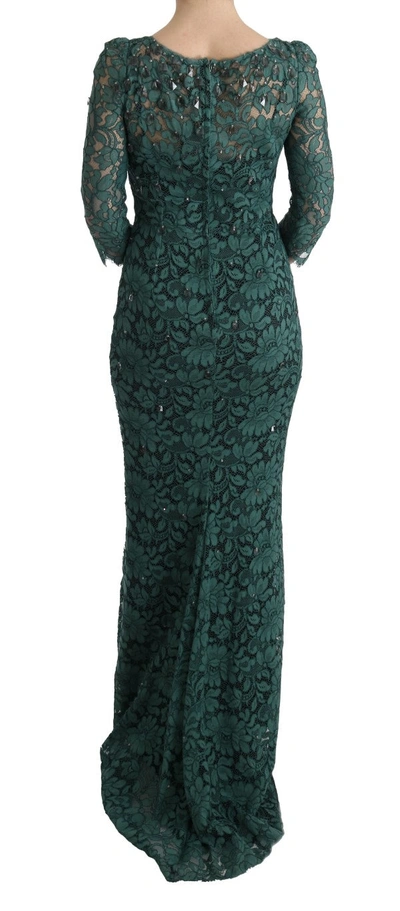 Shop Dolce & Gabbana Green Floral Crystal Ricamo Sheath Women's Dress